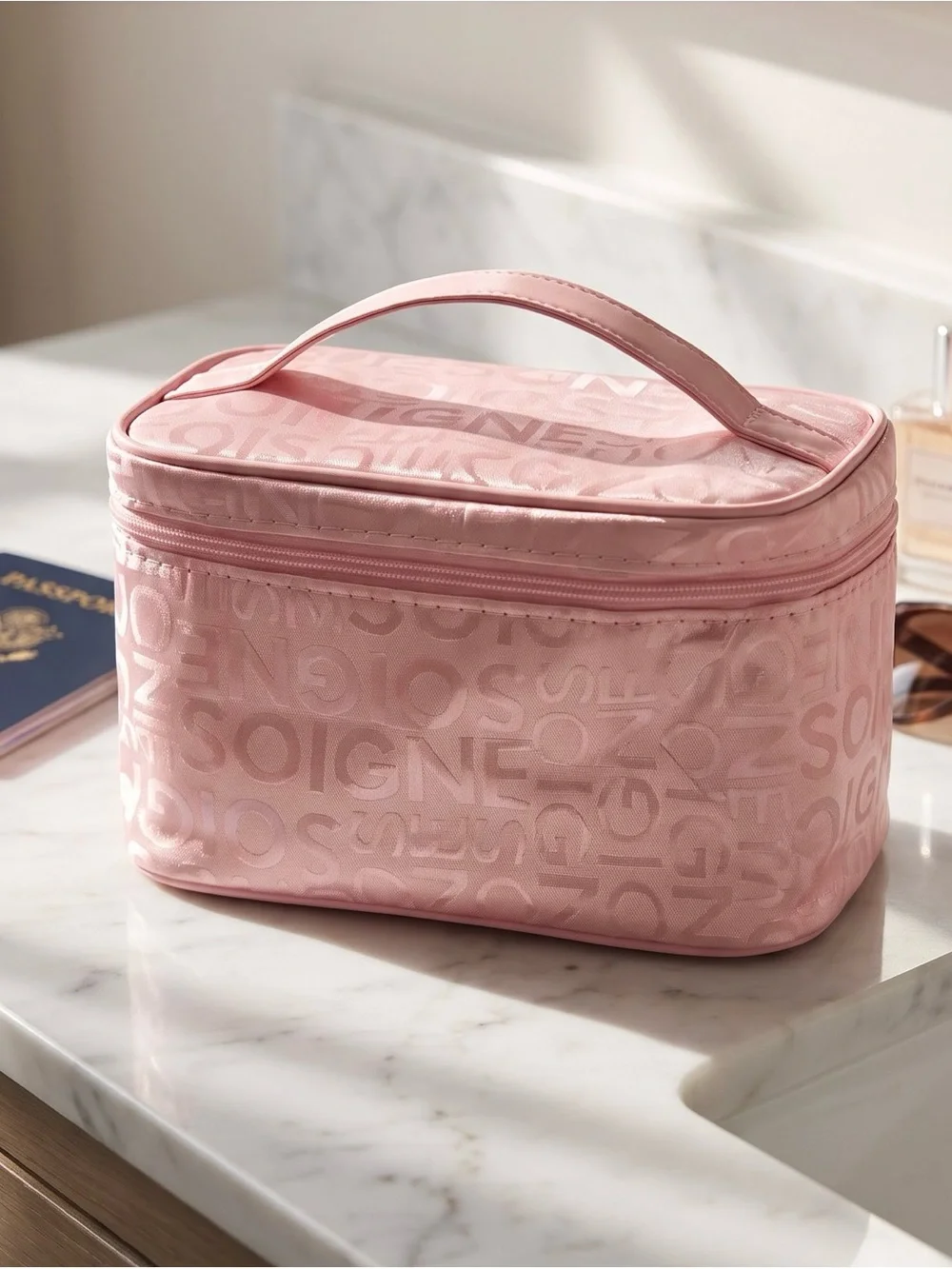 Pink Women’s Cosmetic Travel Case - Stylish Carry Handle